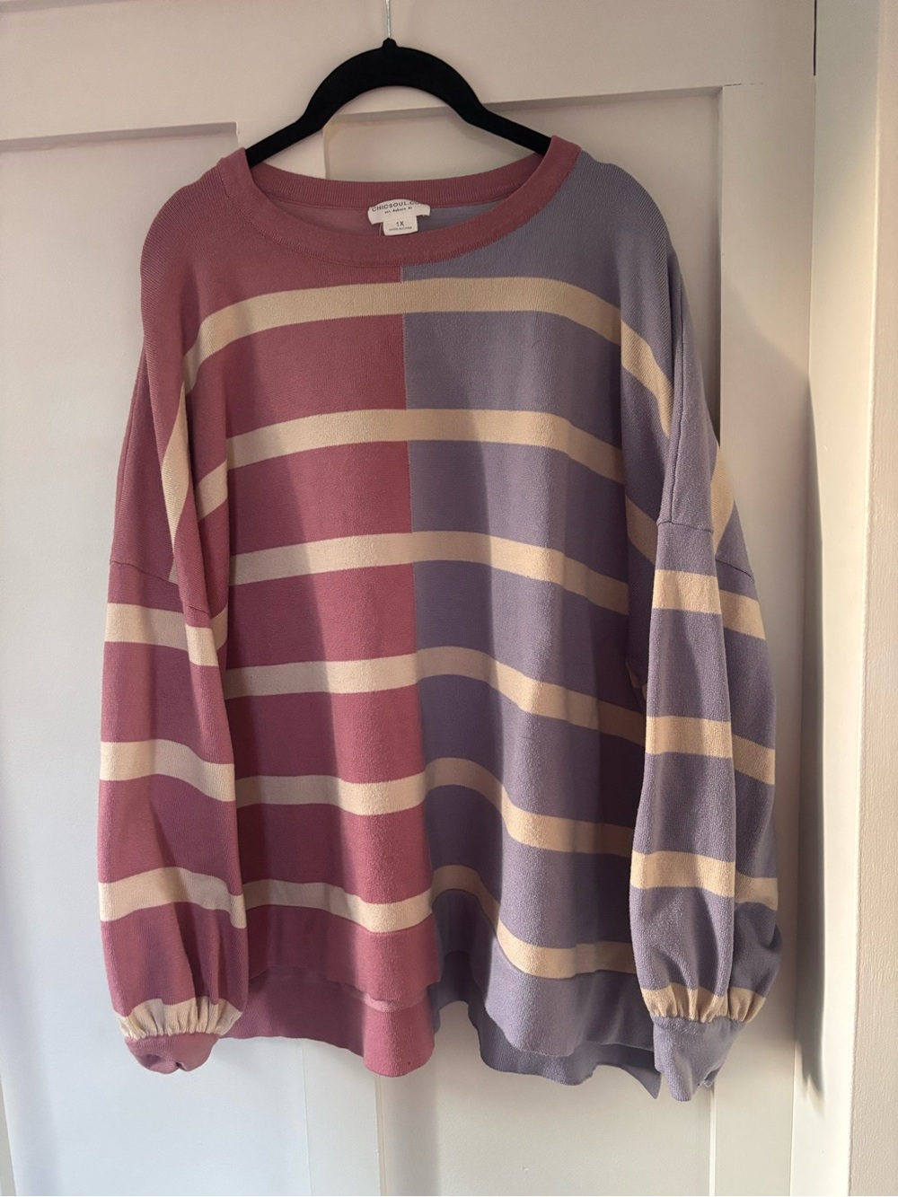 Women's Striped Crewneck Sweater - Pink & Lavender